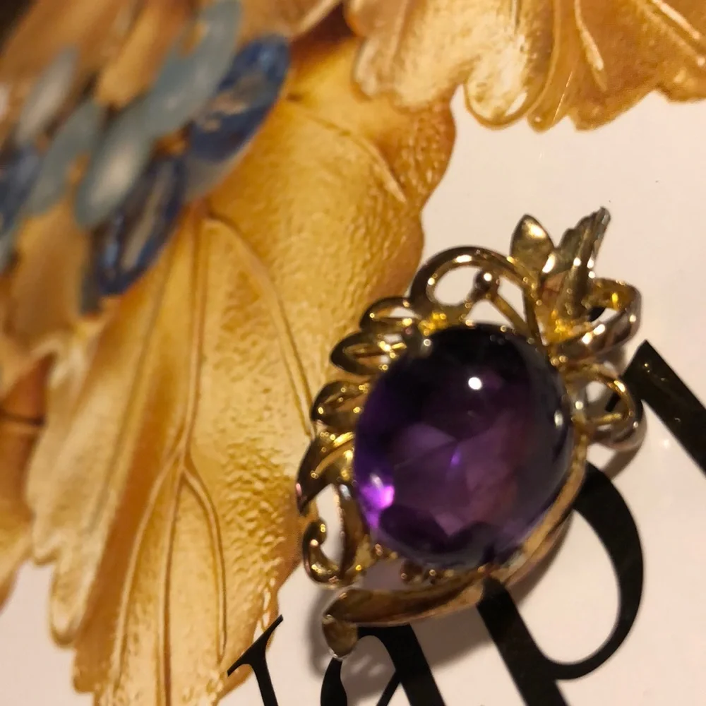 Vintage Gold Vermeil Amethyst Brooch Pin